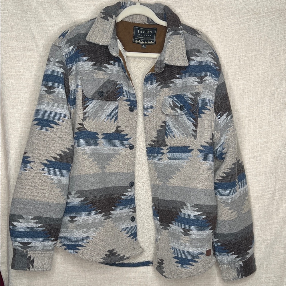 Jachs Blue and Gray Southwestern Fleece Lined Shirt Jacket